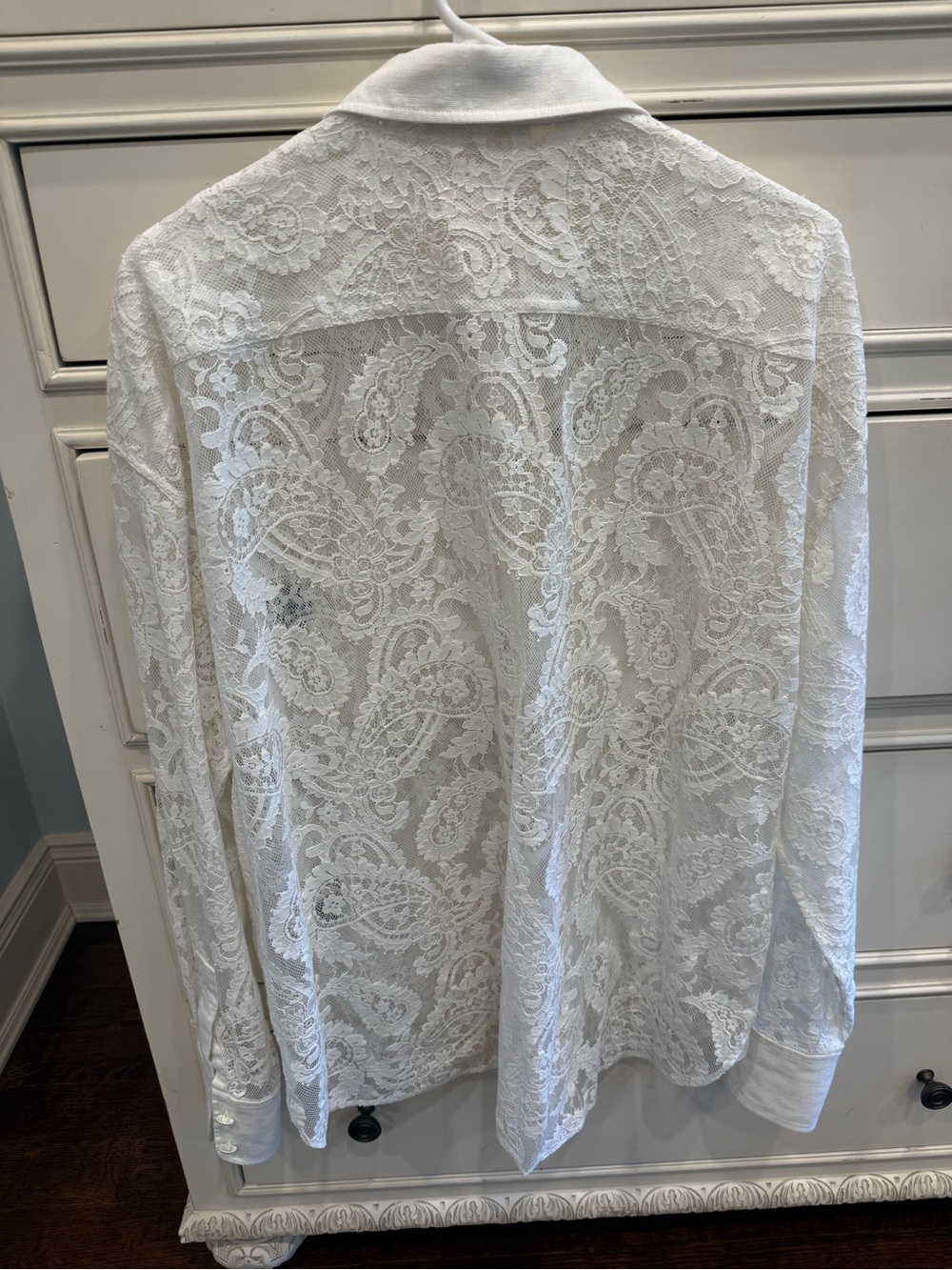 Zimmermann White Sheer Lace Button-Down Shirt